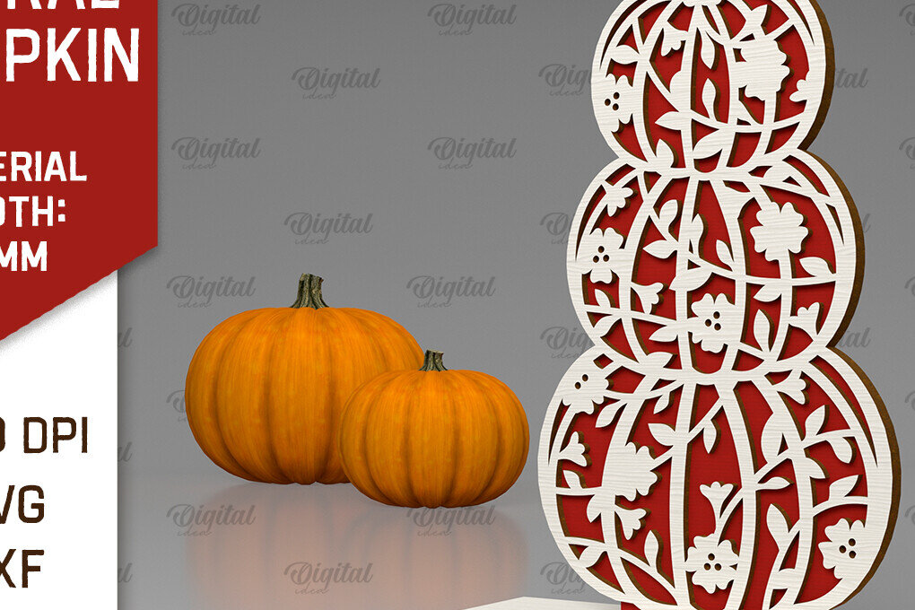 Σετ των 2 Intra απο ξύλο plywood 3mm-4mm πάχος - Κόψιμο με λέιζερ φλοράλ κολοκύθας. Φθινοπωρινή κολοκύθα Δίασταση 15x15 cm INTRAFABR-103296521