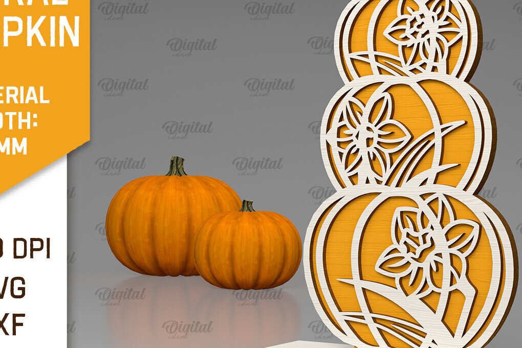 Intra απο ξύλο plywood 3mm-4mm πάχος - Κόψιμο με λέιζερ φλοράλ κολοκύθας. Φθινοπωρινή κολοκύθα Δίασταση 15x15 cm INTRAFABR-103296528