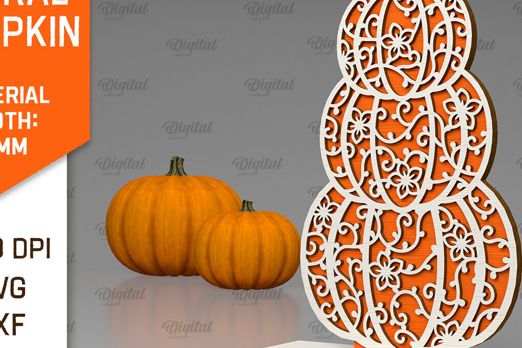 Σετ των 2 Intra απο ξύλο plywood 3mm-4mm πάχος - Κόψιμο με λέιζερ φλοράλ κολοκύθας. Φθινοπωρινή κολοκύθα Δίασταση 15x15 cm INTRAFABR-103296555