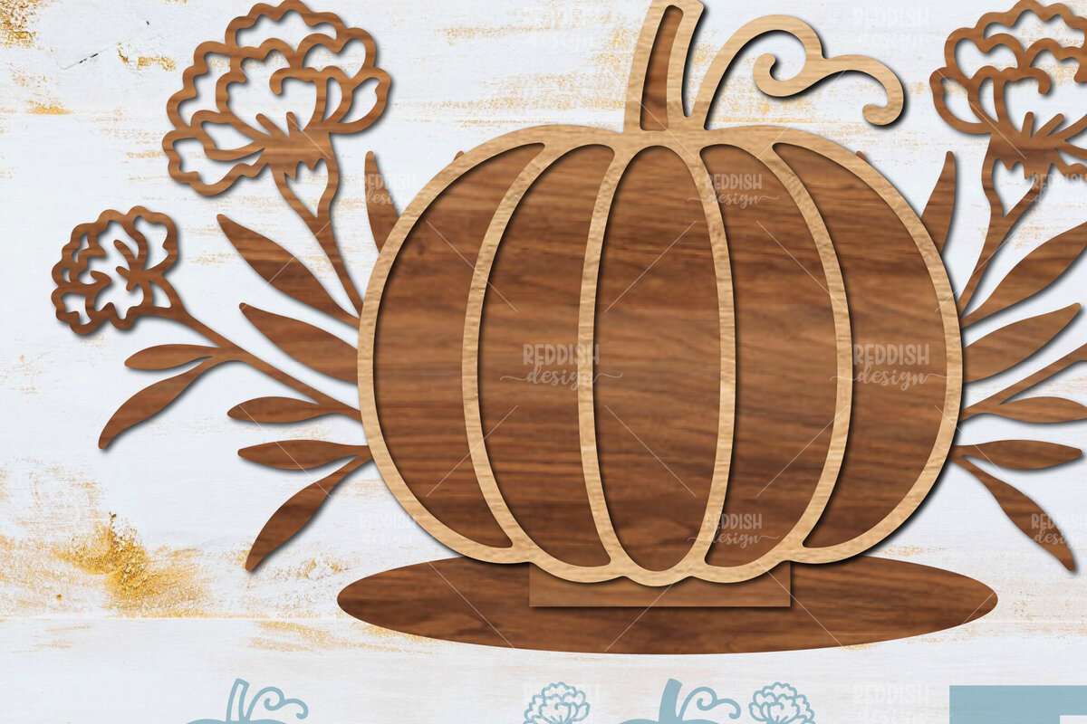 Σετ των 3 Intra απο ξύλο plywood 3mm-4mm πάχος - Floral Pumpkin Laser Cut  Δίασταση 15x15 cm INTRAFABR-104672535