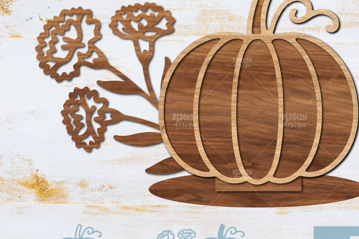 Σετ των 2 Intra απο ξύλο plywood 3mm-4mm πάχος - Floral Pumpkin Laser Cut  Δίασταση 15x15 cm INTRAFABR-104672576