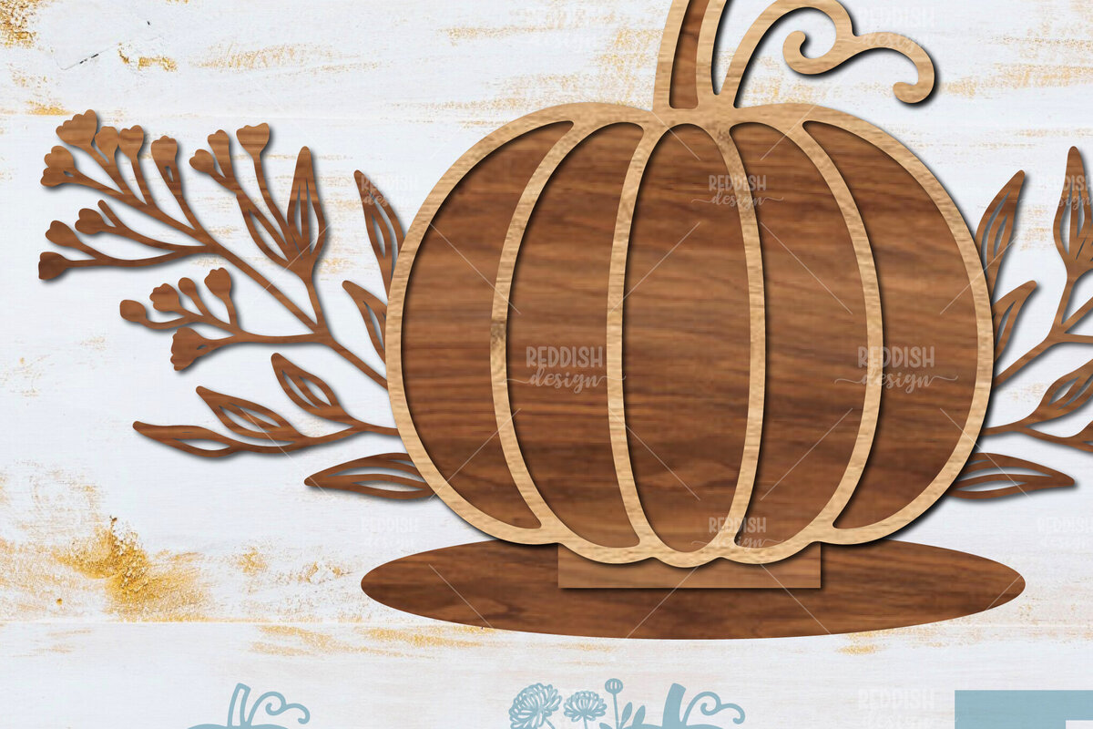 Σετ των 2 Intra απο ξύλο plywood 3mm-4mm πάχος - Floral Pumpkin Laser Cut  Δίασταση 15x15 cm INTRAFABR-104672588