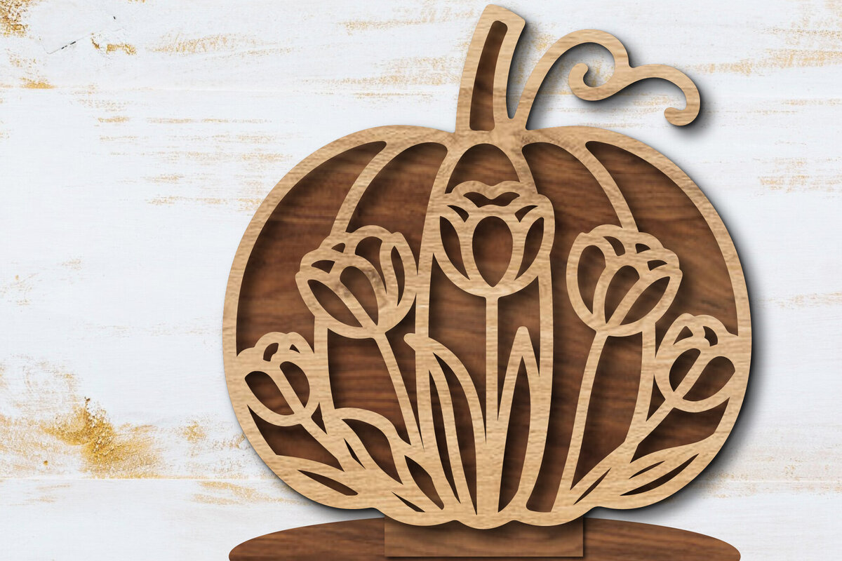 Σετ των 2 Intra απο ξύλο plywood 3mm-4mm πάχος - Floral Pumpkin Laser Cut  Δίασταση 20x20 cm INTRAFABR-105560031