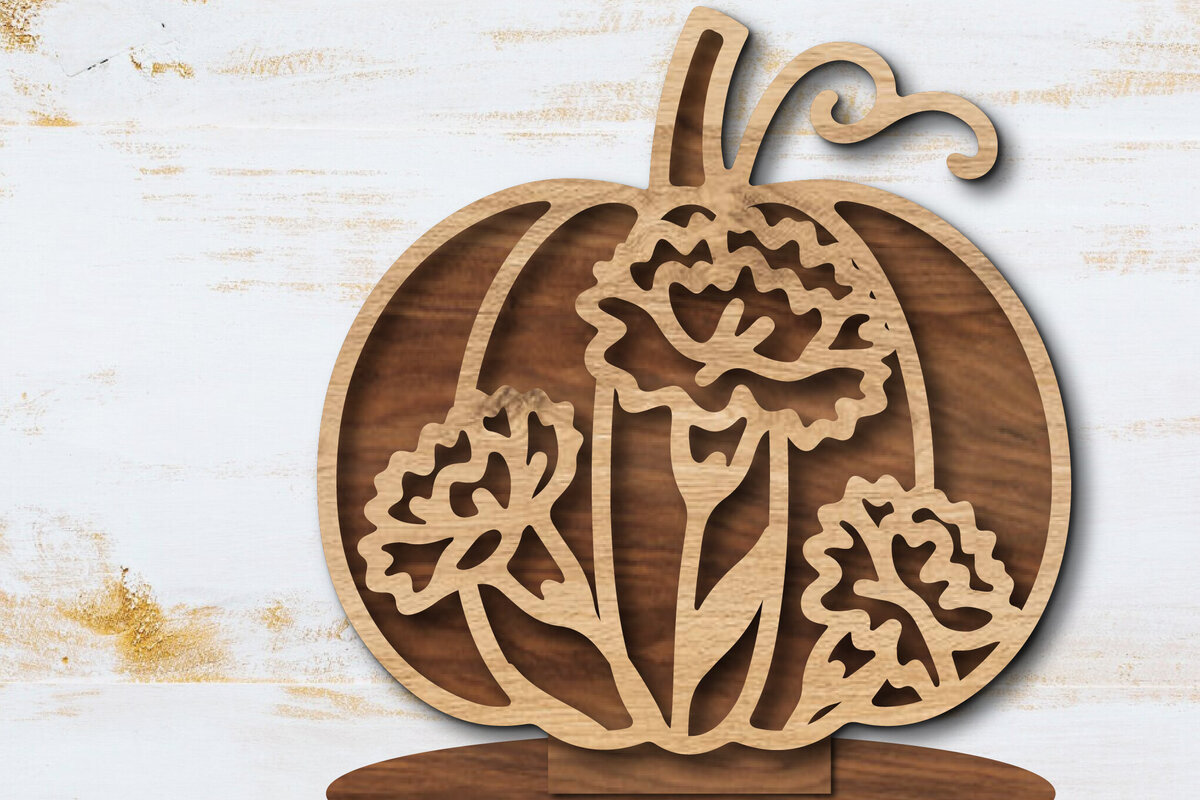 Σετ των 2 Intra απο ξύλο plywood 3mm-4mm πάχος - Floral Pumpkin Laser Cut  Δίασταση 20x20 cm INTRAFABR-105560149