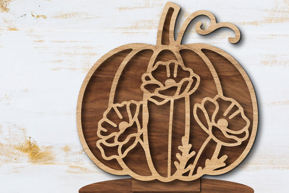 Σετ των 2 Intra απο ξύλο plywood 3mm-4mm πάχος - Floral Pumpkin Laser Cut  Δίασταση 20x20 cm INTRAFABR-105560178