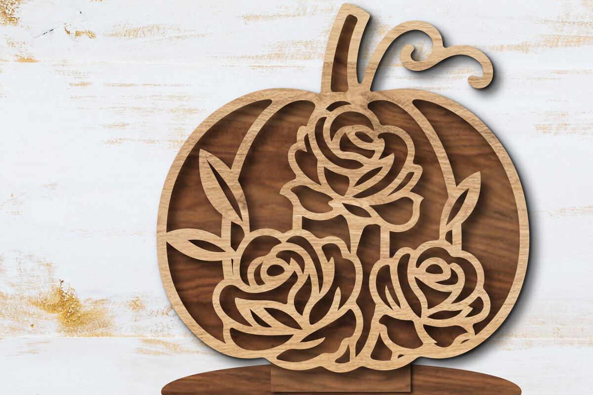 Σετ των 2 Intra απο ξύλο plywood 3mm-4mm πάχος - Floral Pumpkin Laser Cut  Δίασταση 20x20 cm INTRAFABR-105560194