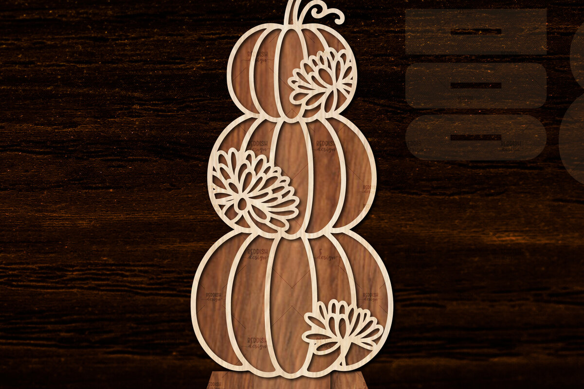 Σετ των 2 Intra απο ξύλο plywood 3mm-4mm πάχος - Floral Pumpkin Laser Cut  Δίασταση 20x20 cm INTRAFABR-105745096