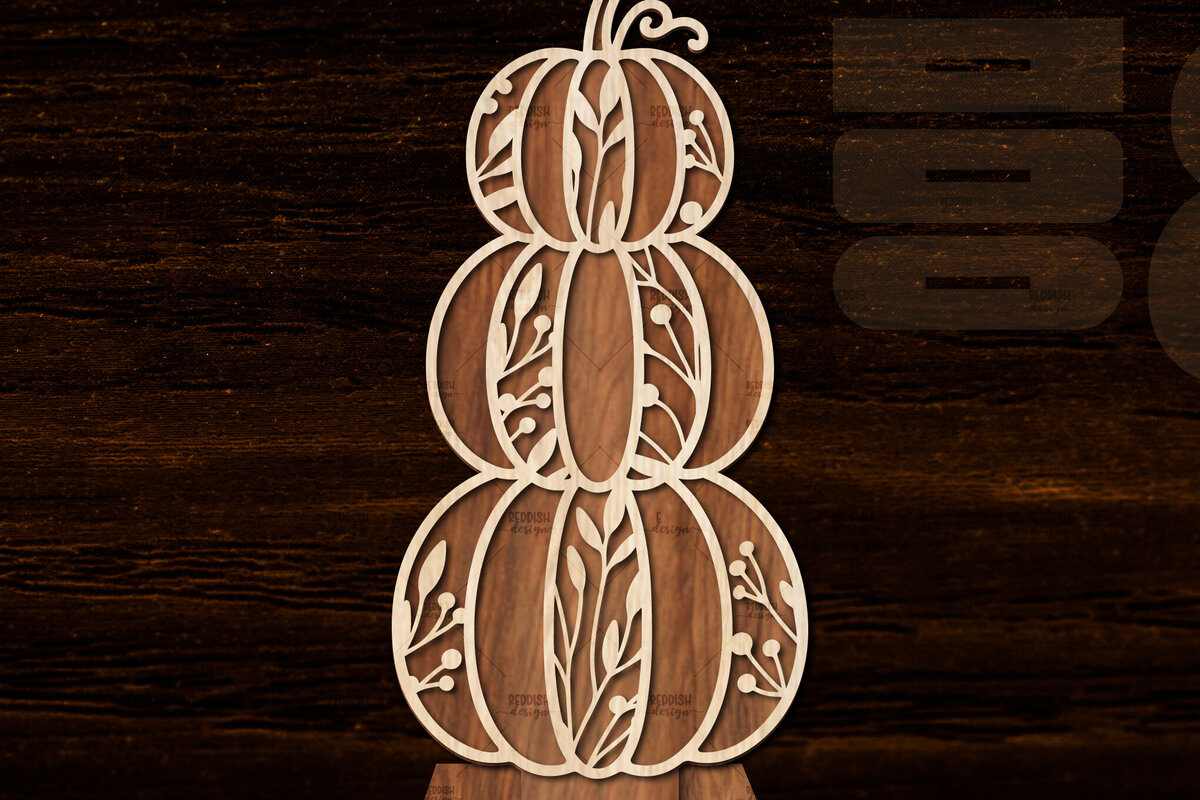 Σετ των 2 Intra απο ξύλο plywood 3mm-4mm πάχος - Floral Pumpkin Laser Cut  Δίασταση 20x20 cm INTRAFABR-105745135