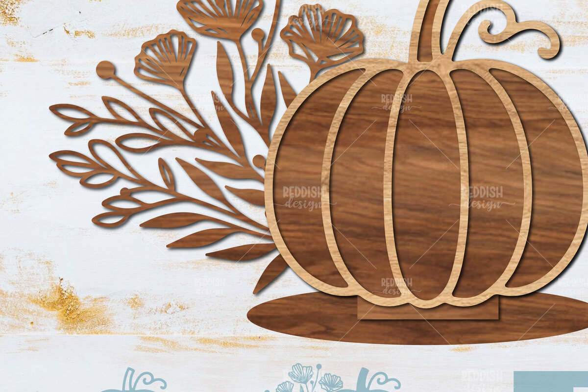 Σετ των 2 Intra απο ξύλο plywood 3mm-4mm πάχος - Floral Pumpkin Laser Cut  Δίασταση 15x15 cm INTRAFABR-104672414