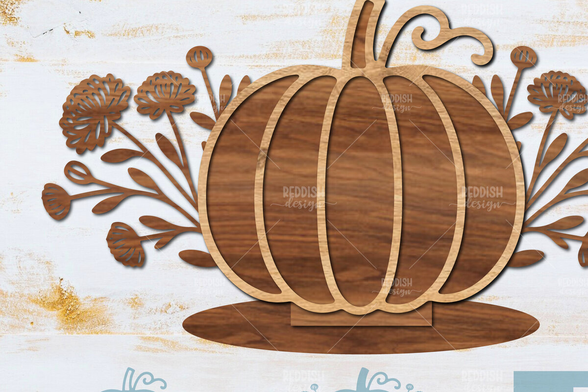 Σετ των 2 Intra απο ξύλο plywood 3mm-4mm πάχος - Floral Pumpkin Laser Cut  Δίασταση 15x15 cm INTRAFABR-104672460