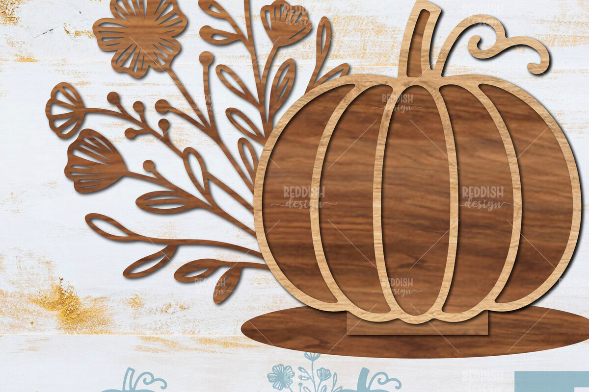 Σετ των 2 Intra απο ξύλο plywood 3mm-4mm πάχος - Floral Pumpkin Laser Cut  Δίασταση 15x15 cm INTRAFABR-104672484