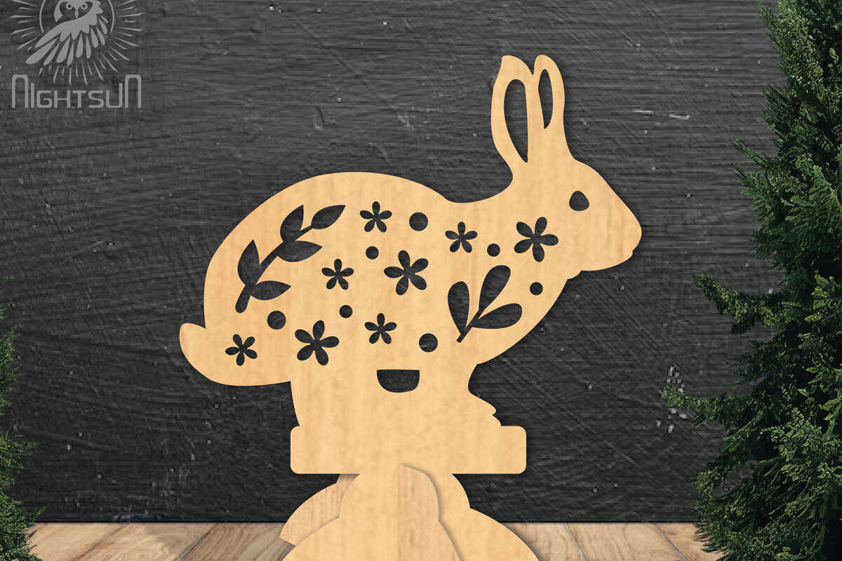Σετ των 3 Intra απο ξύλο plywood 3mm-4mm πάχος - Floral Rabbit Laser Cut Decor Home  4 Δίασταση 20x20 cm INTRAFABR-112343012