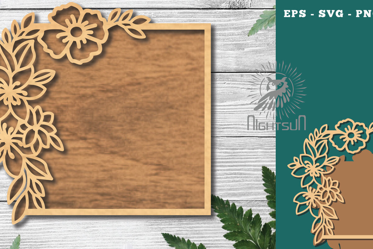 Σετ των 2 Intra απο ξύλο plywood 3mm-4mm πάχος - Floral ορθογώνιο σημάδι κοπής λέιζερ 1 Δίασταση 20x20 cm INTRAFABR-120035661