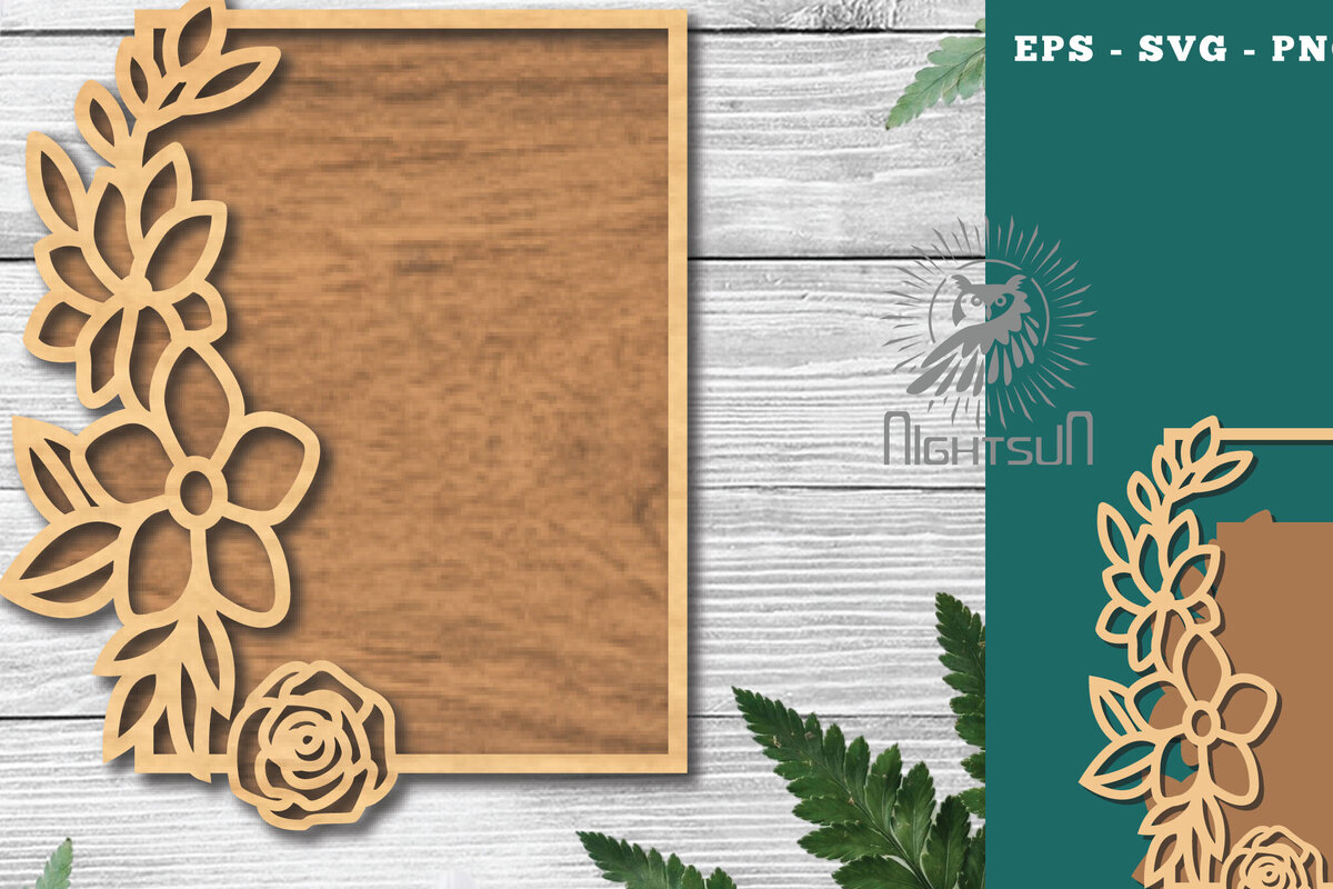 Σετ των 2 Intra απο ξύλο plywood 3mm-4mm πάχος - Floral ορθογώνιο σημάδι κοπής λέιζερ 2 Δίασταση 20x20 cm INTRAFABR-120035681