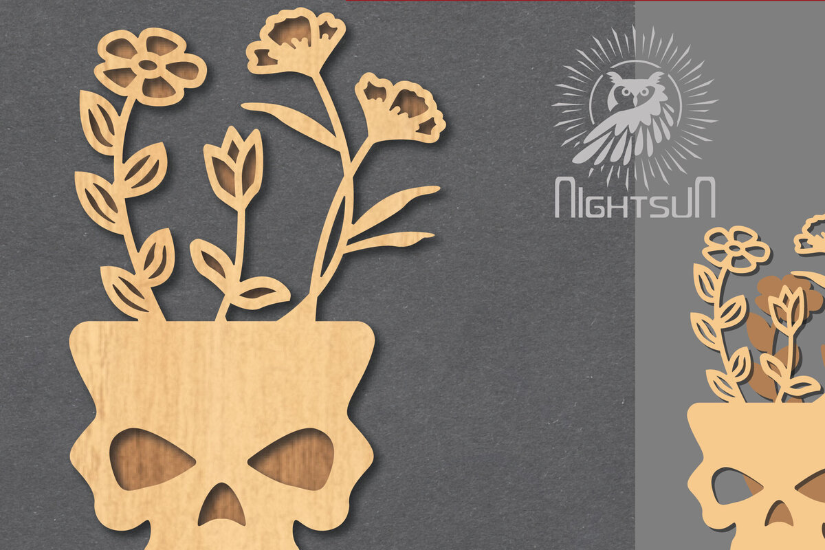 Σετ των 2 Intra απο ξύλο plywood 3mm-4mm πάχος - Floral Skull Cut Laser Decoration 3 Δίασταση 15x15 cm INTRAFABR-123187744