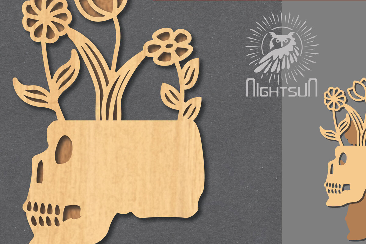 Σετ των 2 Intra απο ξύλο plywood 3mm-4mm πάχος - Floral Skull Cut Laser Decoration 4 Δίασταση 15x15 cm INTRAFABR-123187796