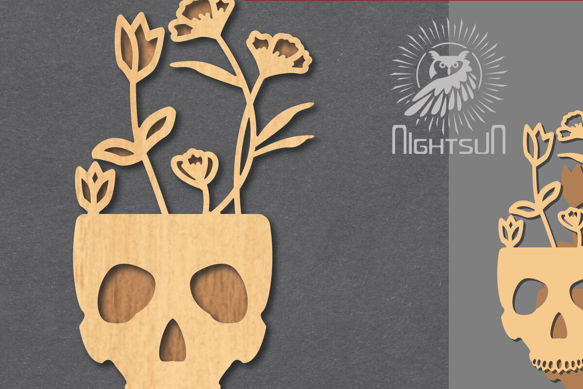 Σετ των 2 Intra απο ξύλο plywood 3mm-4mm πάχος - Floral Skull Cut Laser Decoration 5 Δίασταση 15x15 cm INTRAFABR-123187832