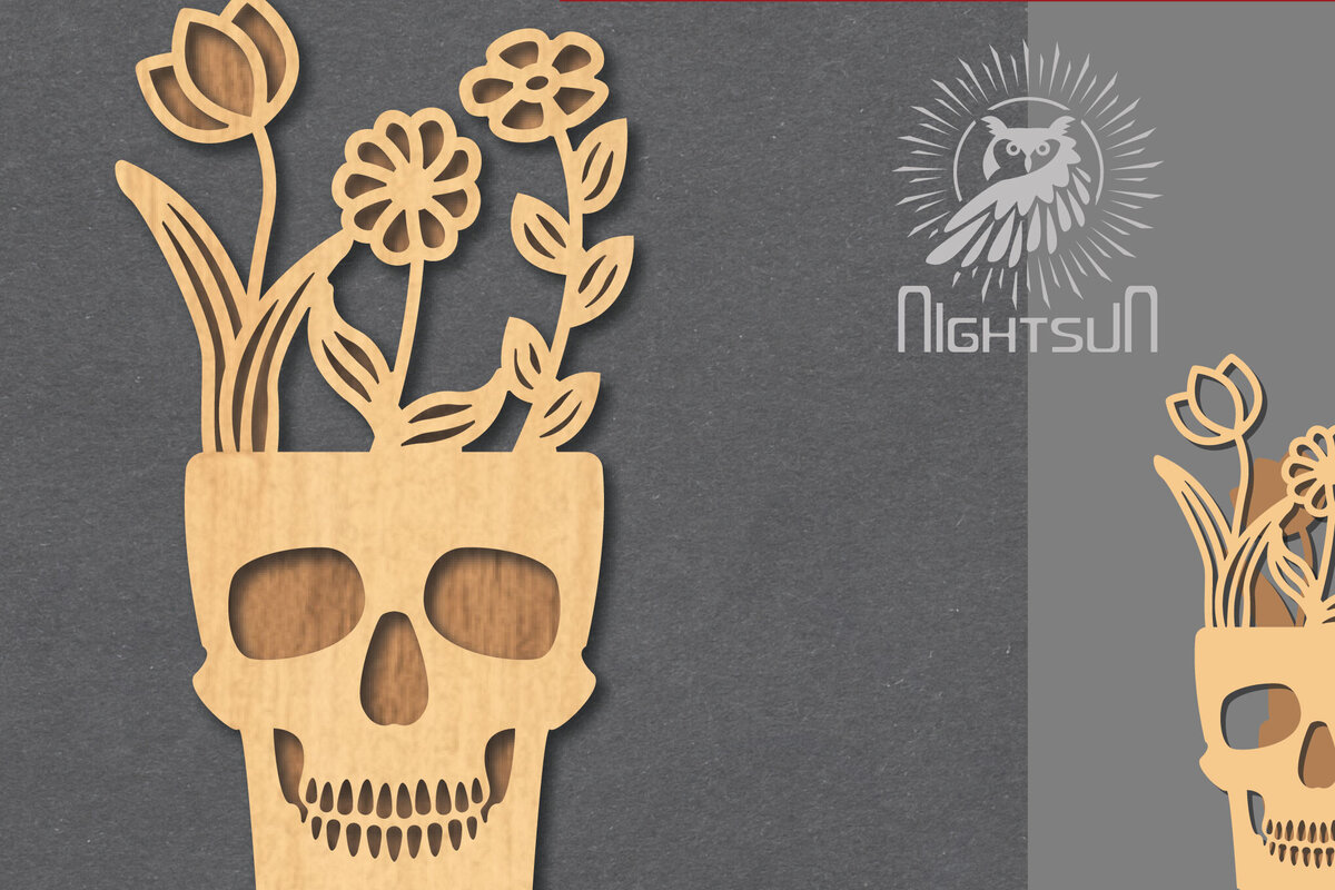 Intra απο ξύλο plywood 3mm-4mm πάχος - Floral Skull Cut Laser Decoration 6 Δίασταση 15x15 cm INTRAFABR-123187856