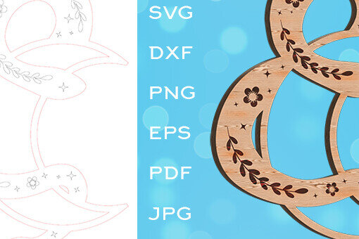 Intra απο ξύλο plywood 3mm-4mm πάχος - Κόψιμο με λέιζερ Floral Snake and Crescent Moon Δίασταση 30x20 cm INTRAFABR-100854522