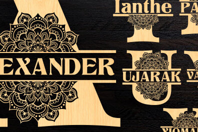 Σετ των 2 Intra απο ξύλο plywood 3mm-4mm πάχος - Floral Split Monogram Alphabet Δίασταση 20x20 cm INTRAFABR-72689609