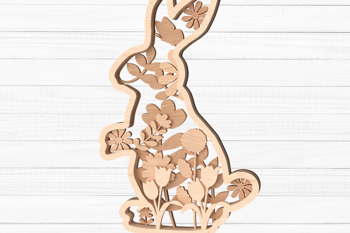 Intra απο ξύλο plywood 3mm-4mm πάχος - Κόψιμο με λέιζερ Floral Standing Rabbit Δίασταση 30x20 cm INTRAFABR-113692286