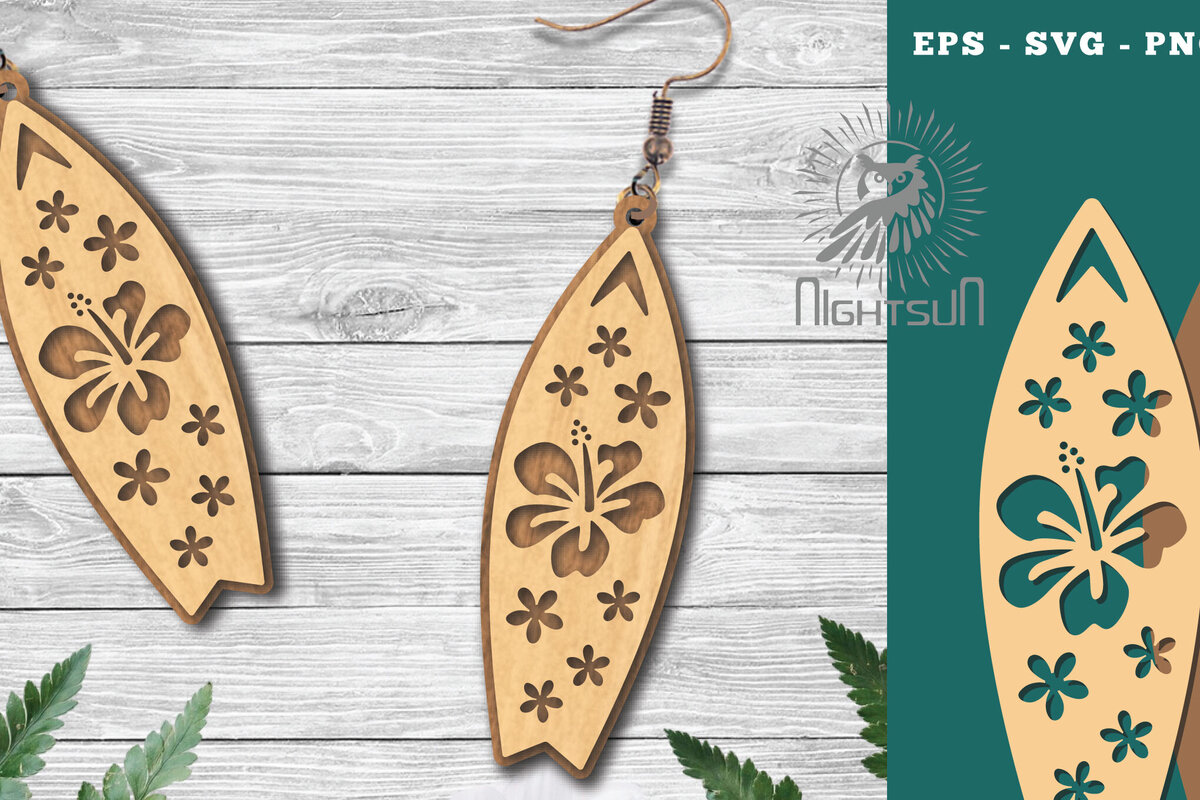 Σετ των 3 Intra απο ξύλο plywood 3mm-4mm πάχος - Σκουλαρίκια με φλοράλ λέιζερ σανίδα του σερφ 1 Δίασταση 3x3 cm INTRAFABR-114527913