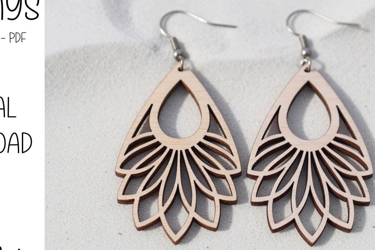 Σετ των 3 Intra απο ξύλο plywood 3mm-4mm πάχος - Σκουλαρίκια φλοράλ δάκρυ  Δίασταση 3x3 cm INTRAFABR-121744862