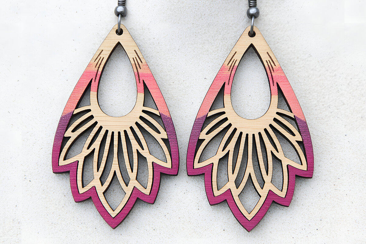 Σετ των 3 Intra απο ξύλο plywood 3mm-4mm πάχος - Σκουλαρίκια φλοράλ δάκρυ  Δίασταση 3x3 cm INTRAFABR-121541676