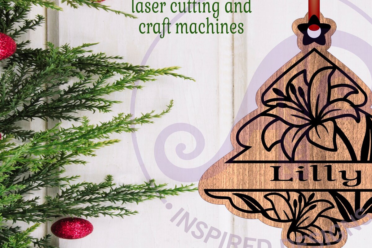 Σετ των 3 Intra απο ξύλο plywood 3mm-4mm πάχος - Floral Tree Χριστουγεννιάτικο Στολίδι  Laser Δίασταση 6x6 cm INTRAFABR-103826846