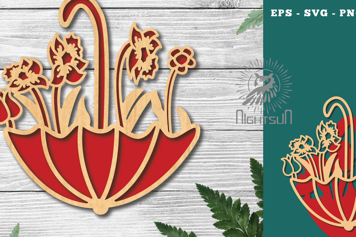 Σετ των 2 Intra απο ξύλο plywood 3mm-4mm πάχος - Ομπρέλα με λουλουδάτο κούρεμα με λέιζερ 6 Δίασταση 20x20 cm INTRAFABR-125124775