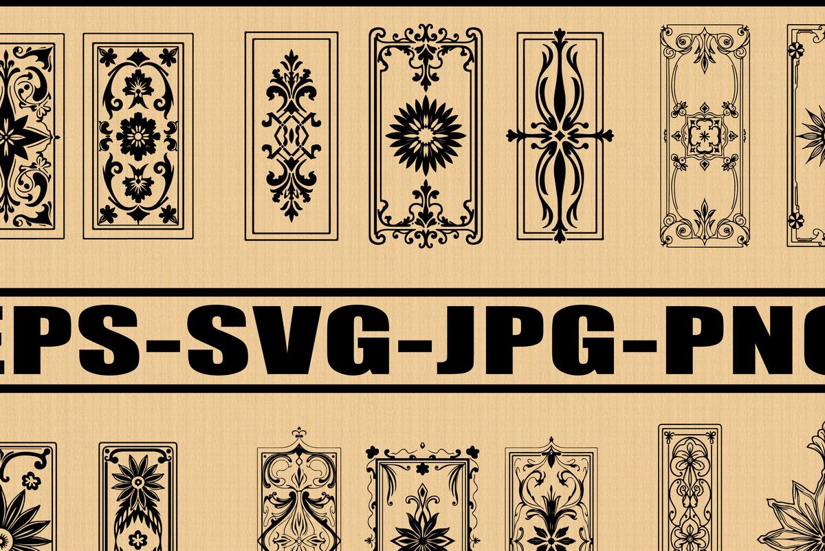 Σετ των 2 Intra απο ξύλο plywood 3mm-4mm πάχος - Floral διάνυσμα κορνίζα για λέιζερ Δίασταση 20x25 cm INTRAFABR-123821727