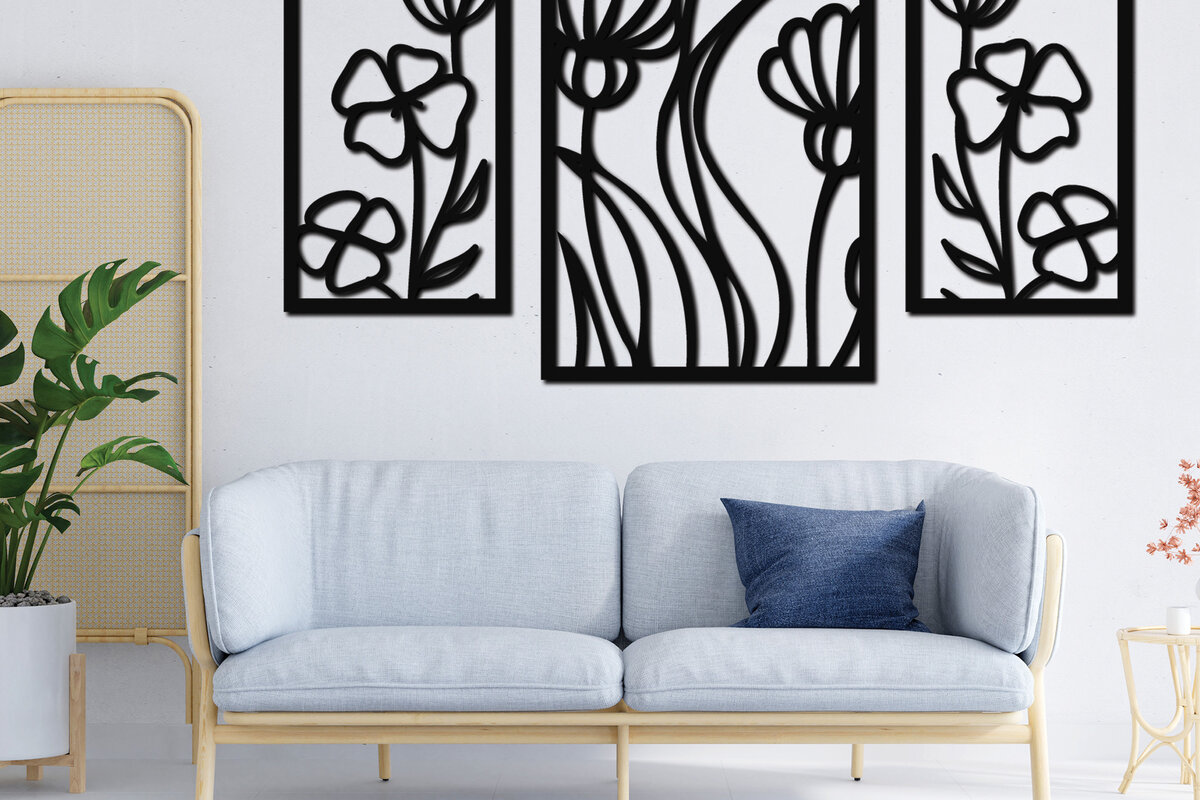 Intra απο ξύλο plywood 3mm-4mm πάχος - Floral διακόσμηση τοίχου Σχέδιο κοπής με λέιζερ 14 Δίασταση 30x20 cm INTRAFABR-75728668