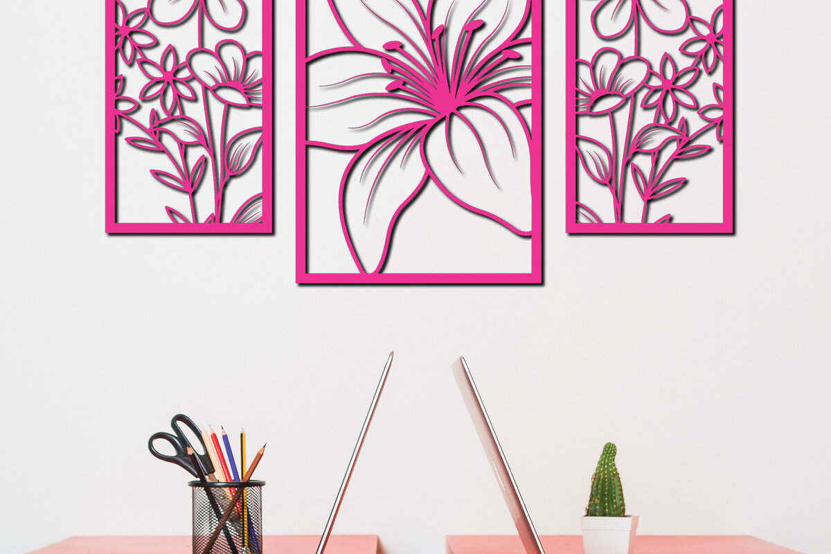 Intra απο ξύλο plywood 3mm-4mm πάχος - Διακόσμηση τοίχου με λουλούδια Laser Cut  Πακέτο 6 Δίασταση 30x20 cm INTRAFABR-75618314