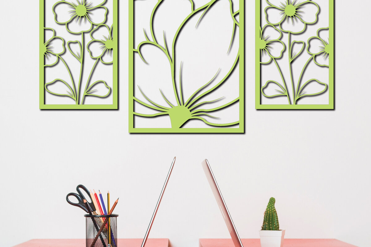 Intra απο ξύλο plywood 3mm-4mm πάχος - Floral διακόσμηση τοίχου με λέιζερ  σχέδιο 3 Δίασταση 30x20 cm INTRAFABR-75529195