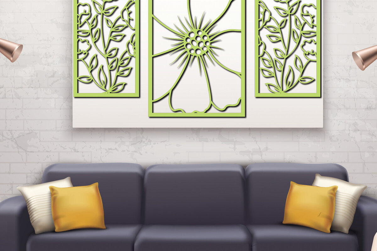 Intra απο ξύλο plywood 3mm-4mm πάχος - Floral διακόσμηση τοίχου με  Σχέδιο  4 Δίασταση 30x20 cm INTRAFABR-75529528