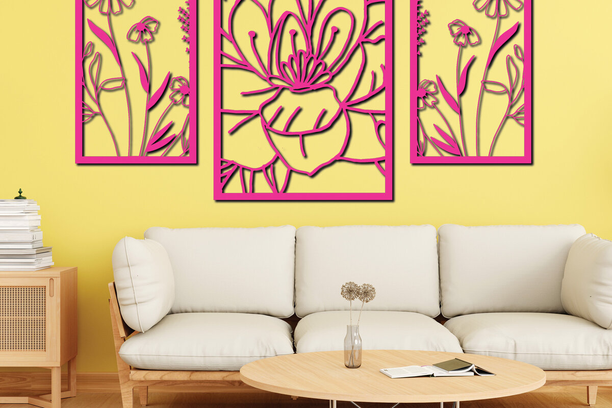 Intra απο ξύλο plywood 3mm-4mm πάχος - Floral διακόσμηση τοίχου Laser Cut Σχέδιο  8 Δίασταση 30x20 cm INTRAFABR-75618593