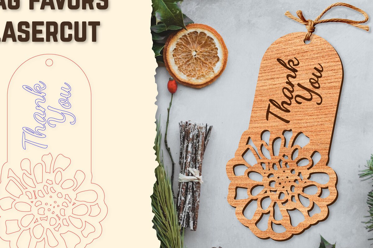 Intra απο ξύλο plywood 3mm-4mm πάχος - Floral Wood Tag Favors Lasercut Δίασταση 20x20 cm INTRAFABR-122658970