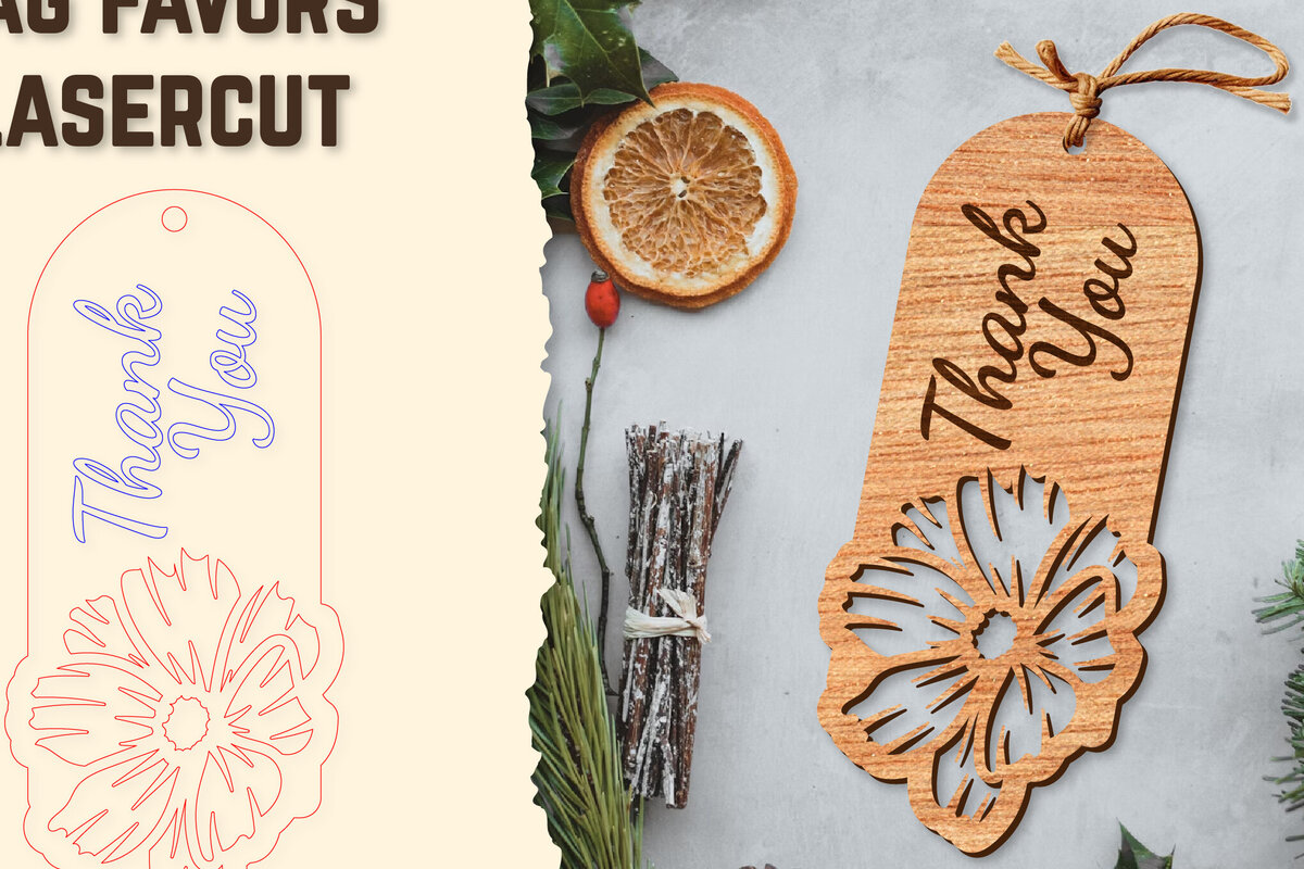 Σετ των 2 Intra απο ξύλο plywood 3mm-4mm πάχος - Floral Wood Tag Favors Lasercut Δίασταση 20x20 cm INTRAFABR-122658842