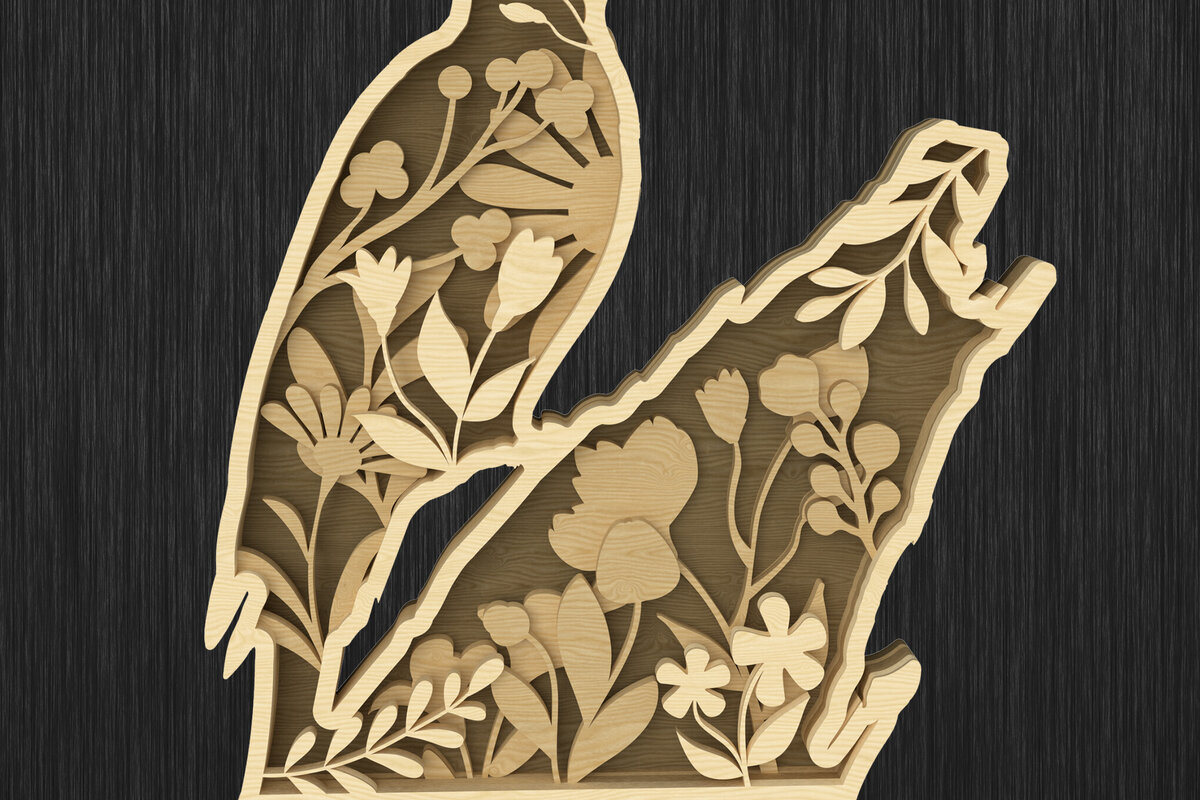 Intra απο ξύλο plywood 3mm-4mm πάχος - Floral Woodpecker Layered  Design Δίασταση 30x20 cm INTRAFABR-113765446