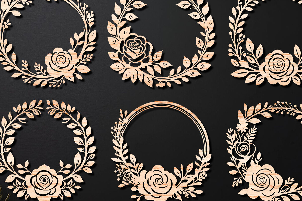 Σετ των 2 Intra απο ξύλο plywood 3mm-4mm πάχος - Πακέτο κοπής λέιζερ Floral στεφάνι 10 Δίασταση 20x20 cm INTRAFABR-112508847