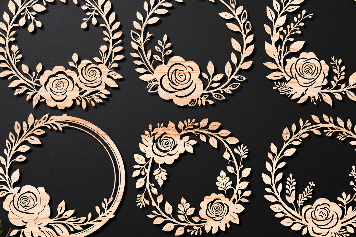 Σετ των 2 Intra απο ξύλο plywood 3mm-4mm πάχος - Πακέτο κοπής λέιζερ Floral στεφάνι 12 Δίασταση 20x20 cm INTRAFABR-112508842
