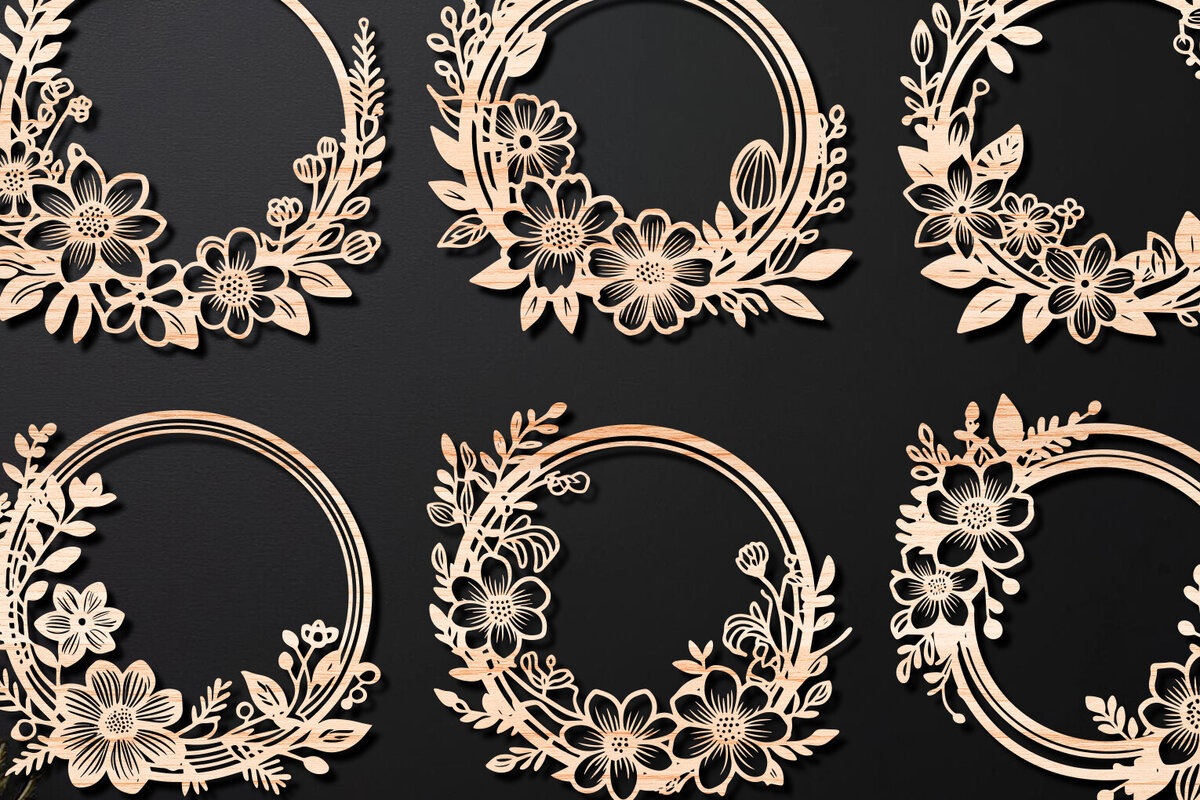Σετ των 2 Intra απο ξύλο plywood 3mm-4mm πάχος - Δέσμη κοπής με λέιζερ Floral στεφάνι Δίασταση 20x20 cm INTRAFABR-112431922