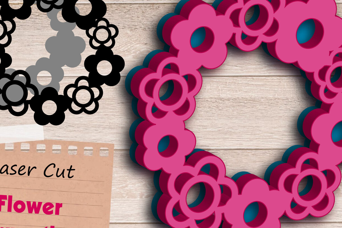 Σετ των 2 Intra απο ξύλο plywood 3mm-4mm πάχος - File Cut Laser  & CNC Floral στεφάνι Δίασταση 20x20 cm INTRAFABR-115858879