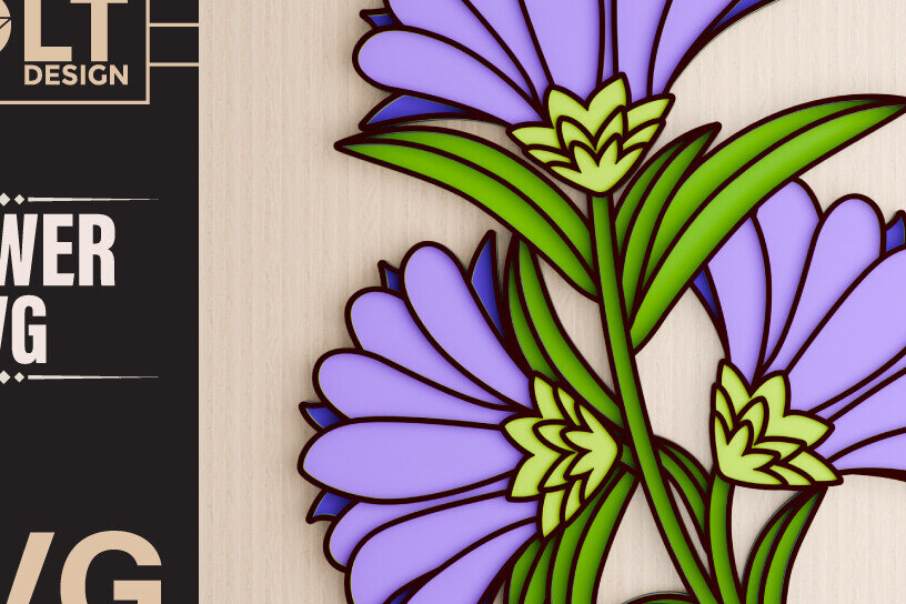 Σετ των 2 Intra απο ξύλο plywood 3mm-4mm πάχος - Λουλούδι 3d  Χαρτί Δίασταση 20x25 cm INTRAFABR-93926051