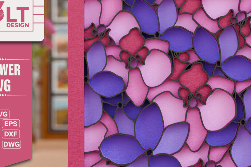 Σετ των 2 Intra απο ξύλο plywood 3mm-4mm πάχος -  με λέιζερ από χαρτί 3d  Flower Δίασταση 20x25 cm INTRAFABR-114421840