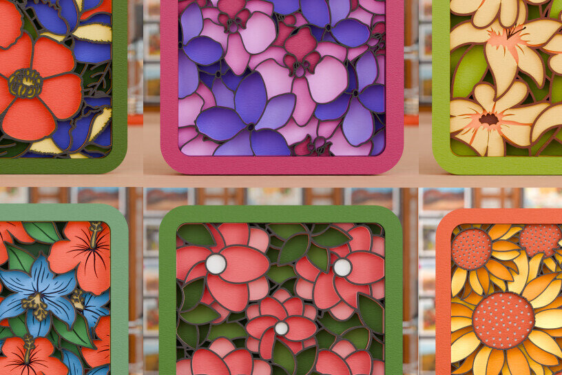 Σετ των 2 Intra απο ξύλο plywood 3mm-4mm πάχος -  με λέιζερ από χαρτί 3d  Flower Δίασταση 20x25 cm INTRAFABR-114508682