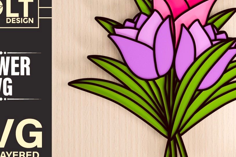 Σετ των 2 Intra απο ξύλο plywood 3mm-4mm πάχος - Λουλούδι 3d  Χαρτί Δίασταση 20x25 cm INTRAFABR-93888599