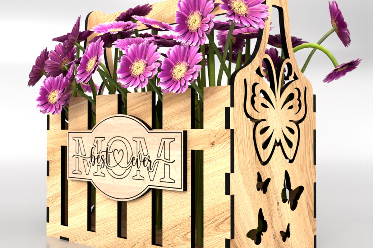 Σετ των 3 Intra απο ξύλο plywood 3mm-4mm πάχος - Καλάθι λουλουδιών για τη γιορτή της μητέρας Δίασταση 6x6 cm INTRAFABR-120967844