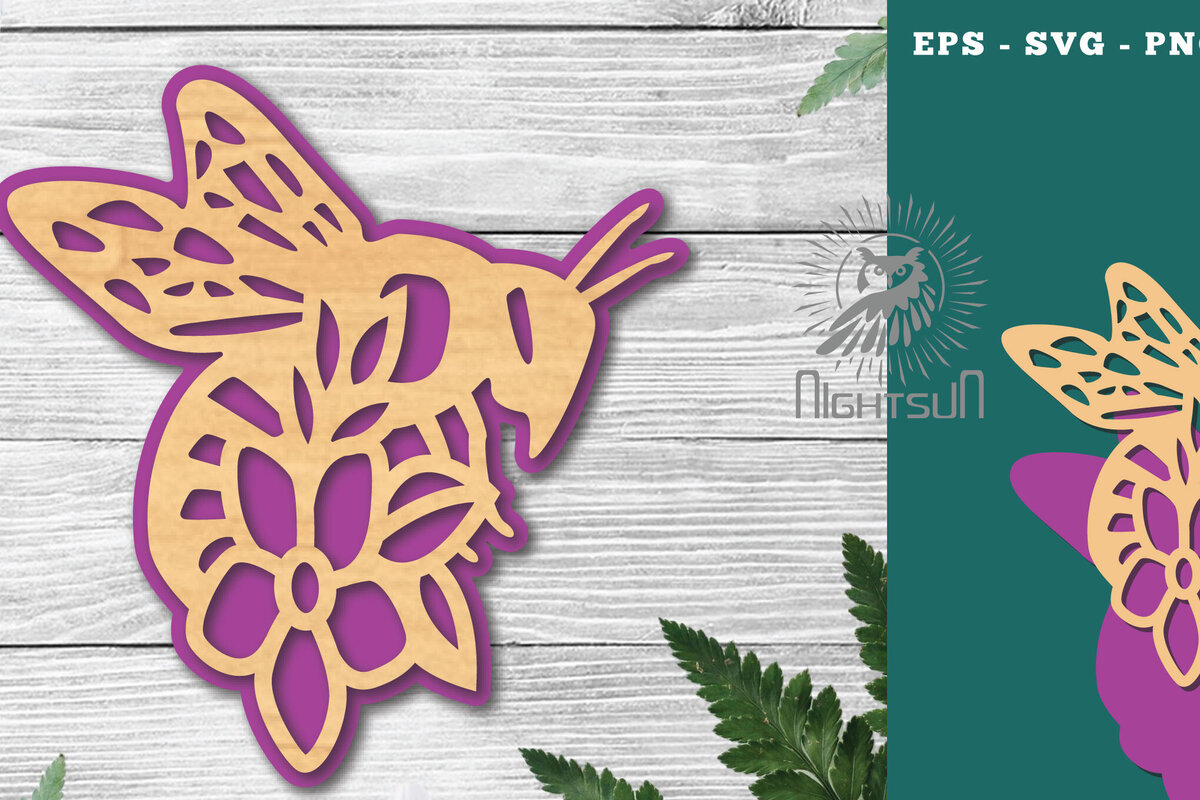 Σετ των 2 Intra απο ξύλο plywood 3mm-4mm πάχος - Διακόσμηση Flower Bee Cut Laser 5 Δίασταση 20x20 cm INTRAFABR-120235467