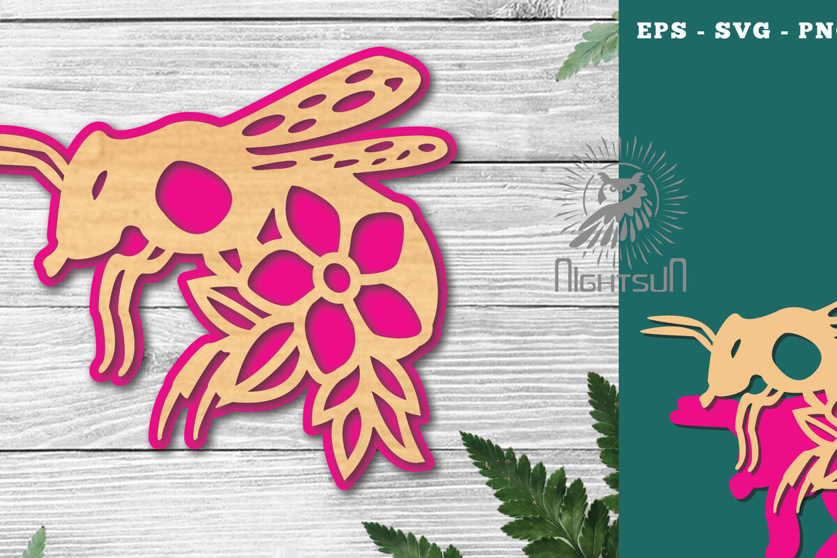 Σετ των 2 Intra απο ξύλο plywood 3mm-4mm πάχος - Διακόσμηση Flower Bee Cut Laser 6 Δίασταση 20x20 cm INTRAFABR-120235518